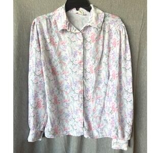 Vintage Laura Mae Floral Blouse Pink Purple Blue Cottagecore Grannycore Size 10